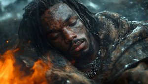 Viking Warrior Wallpaper - Dreadlocks, Tattoos, Fur, and Fire 4K