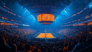 Basketball Arena Wallpaper: NBA Game, Stadium Crowd, Sports Theme, 4K