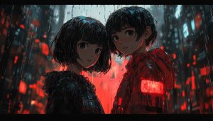 Anime Girl Wallpaper: Cyberpunk Rainy City Background for Desktop & Mobile