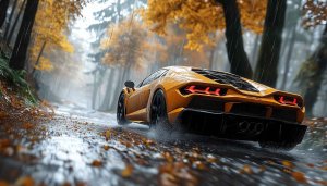 Yellow Lamborghini Car Wallpaper on Rainy Road 4k Wallpaper