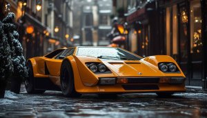 Orange Supercar Wallpaper, Winter Street Car Wallpaper, Automotive Wallpaper