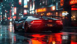 Lamborghini Wallpaper: Rain, City Lights, Car Wallpaper, 4K Wallpaper