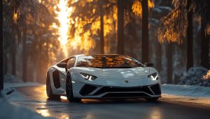 Winter Lamborghini Wallpaper: Aventador in Snowy Forest HD, 4K