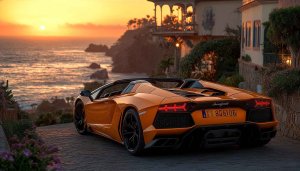Lamborghini Wallpaper, Aventador Car Wallpaper, Sunset Car Background, 4K Wallpaper