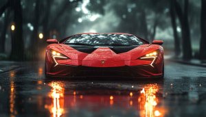 Red Lamborghini Wallpaper, Sports Car, Rain, Car Wallpaper 4K