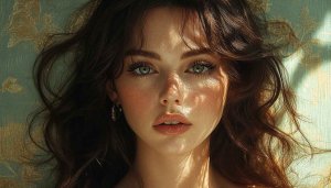 Aesthetic Girl Portrait Wallpaper - Freckles, Brunette, and Green Eyes