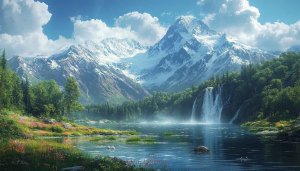 Mountain Wallpaper: Snowy Peaks, Forest, Waterfall Scenery for Desktop
