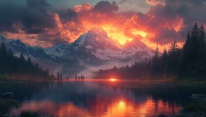 Lake Mountain Sunset Wallpaper, Landscape Wallpaper, Nature Wallpaper, 4K Wallpaper