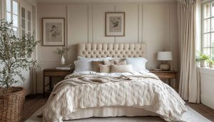 Bedroom Wallpaper: Beige Tones, Neutral Decor, Interior Design Aesthetic