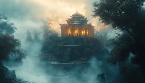 Ancient Temple Wallpaper, Asian Architecture Wallpaper, Misty Landscape Wallpaper