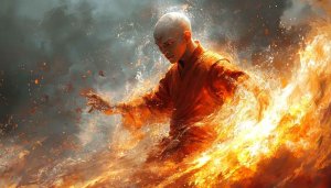 Monk Fire Avatar Wallpaper, Martial Arts Aesthetic, 4K Resolution