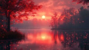 Red Sunset Lake Wallpaper: Nature, Scenery, Tranquility, Desktop, 4k