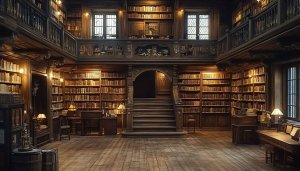 Library Wallpaper: Antique Bookshelves Interior, Home Library, Study Room