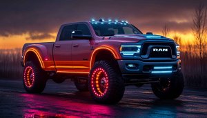 Ram Truck Wallpaper: Custom LED Lights, Evening Glow, 4K Wallpaper