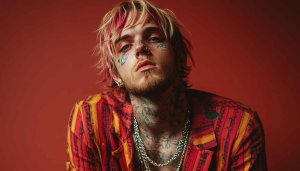 Gnash Portrait Wallpaper: Singer, Musician, Tattoo, and Red Background