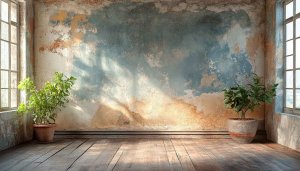 Rustic Interior Wallpaper, Distressed Wall Background, Wooden Floor Texture