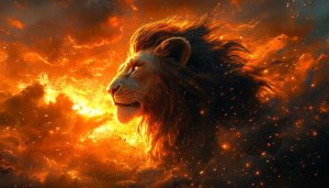 Fiery Lion Wallpaper: Majestic Animal, 4K Wallpaper, Desktop Background