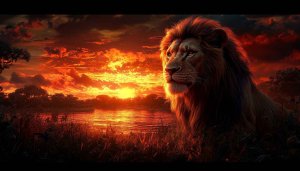 Majestic Lion Wallpaper: African Sunset Landscape, Wildlife, 4K Wallpaper