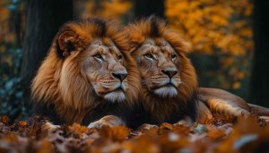 Majestic Lion Duo Wallpaper: Wildlife, Animal Kingdom, Big Cat