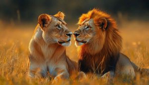 Lion Wallpaper: Majestic King and Queen in Natural Habitat