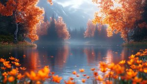 Autumn Lake Wallpaper: Scenic Landscape, Fall Colors, Nature Scenery