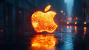 Apple Logo Wallpaper: Glowing on Wet Road, Apple Devices