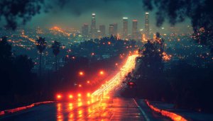 Los Angeles Night Wallpaper: Cityscape, Cars, Road, 4k wallpaper