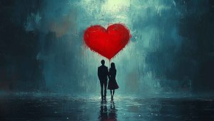 Romantic Couple Wallpaper: Heart, Love, Painting, Aesthetic Background