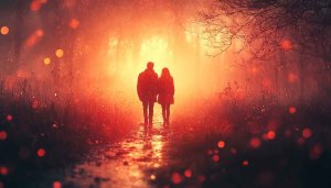 Couple Wallpaper: Romantic Rainy Forest Walk, 4K Desktop Background