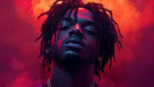 Rapper Wallpaper Art, Musician Portrait, Dreadlocks, Red and Purple Background