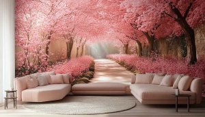 Pink Sakura Tree Wallpaper, Blossom Wall Mural for Room Decor