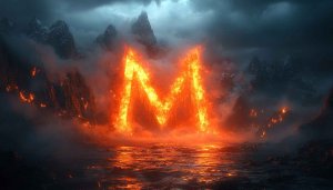 Burning Letter M Wallpaper, Fire Scenery, Dark Landscape art