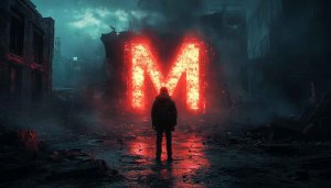 Post-Apocalyptic Letter M Wallpaper, Red Neon Urban, Dark Aesthetic