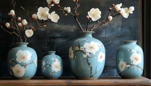 Floral Vase Wallpaper: White Blossom Flower for Desktop Background Aesthetic