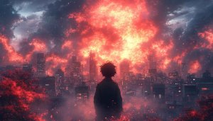 Anime City Wallpaper, Red Sky, Disaster Background, Desktop Wallpaper