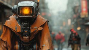 Sci-Fi Robot Wallpaper, Dystopian City, Futuristic Android Background