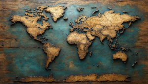 World Map Wallpaper: Artistic Wooden Texture Globe for Desktop