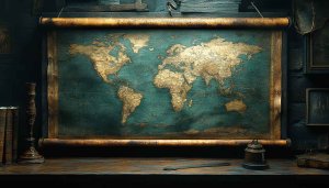 Vintage World Map Wallpaper, Antique Map Decor, World Map Art