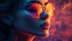 Neon Woman Wallpaper: Aesthetic Girl, Retro Glasses, Cool 4K