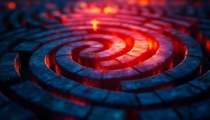 Abstract Maze Wallpaper: Red Hot Spiral Path, HD Resolution Visuals