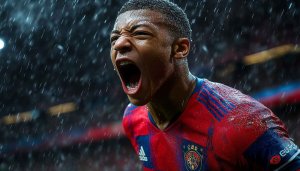 Soccer Player Wallpaper: Intense Celebration in Rain, Sports 4k Wallpaper