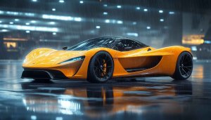 Yellow Car Wallpaper: Modern Sport Car Aesthetic on Rainy Background
