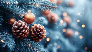 Christmas Wallpaper: Tree, Ornaments, Pine Cones, Festive, Holiday Season