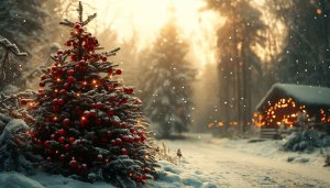 Christmas Tree Wallpaper, Snowy Winter, Holiday Season, 4k Wallpaper