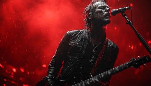 Rock Star Concert Wallpaper, Guitarist, Live Performance, Red Background