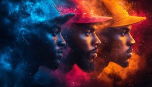 Artistic Portrait Wallpaper: Men with Caps - Abstract Background
