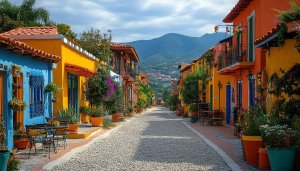 Pueblo Wallpaper: Colorful Street, Mexico Landscape, Travel Wallpaper, 4K