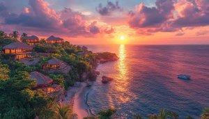 Tropical Island Sunset Wallpaper, Ocean View, Resort Getaway, Vacation