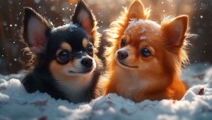 Cute Chihuahua Dogs Winter Snow Scene Wallpaper for Desktop