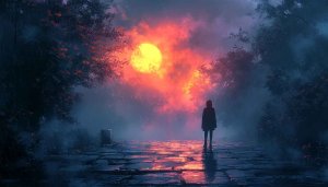Mystical Sunset Woman Wallpaper, Dark Fantasy Landscape Art Background